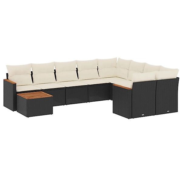 vidaXL 10-Tlg Garten-Sofagarnitur mit Kissen Schwarz Poly Rattan 3226315 günstig online kaufen