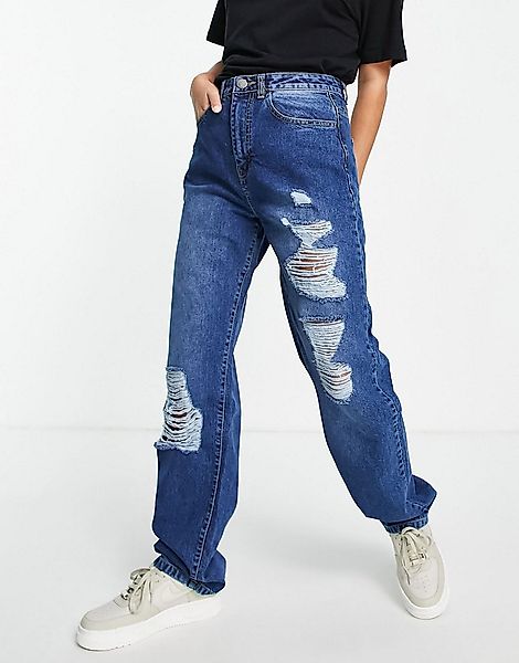 I Saw It First – Baggy-Jeans im Used-Look in verwaschenem Blau mit hohem Bu günstig online kaufen