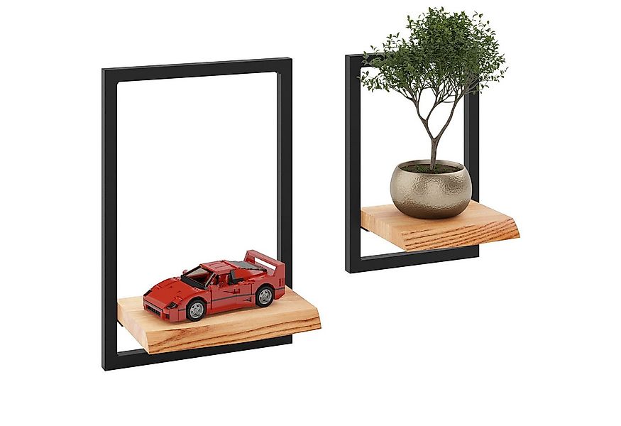 LAMO Manufaktur Wandregal Holz Set 2 St. 15/20 cm Farbe: Dunkel, Rahmen: Sc günstig online kaufen