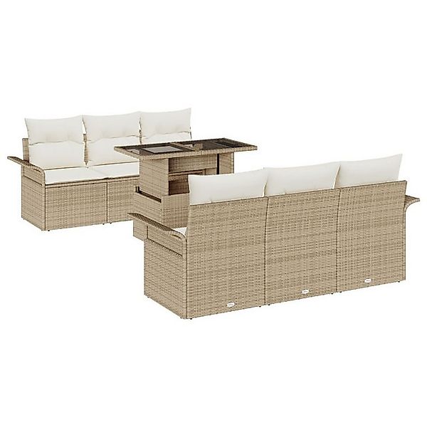vidaXL Loungesofa 7-teiliges Garten-Sofa-Set mit Kissen Beige Polyrattan, 7 günstig online kaufen