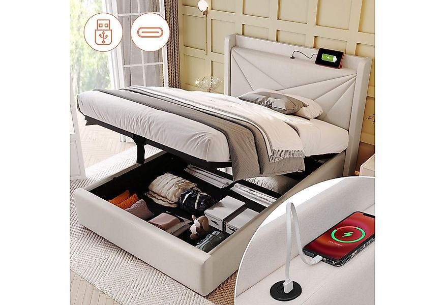 TavilaEcon Boxspringbett Einzelbett mit Stauraum und USB Typ C Ladefunktion günstig online kaufen