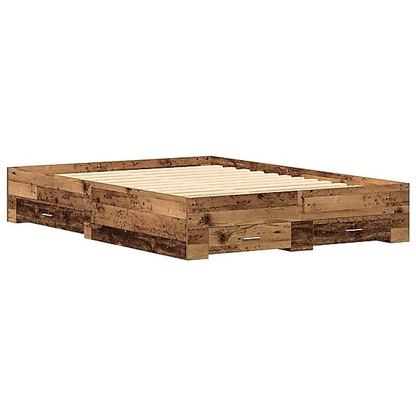 vidaXL Bettrahmen mit Schubladen Altholz 135 x 190 cm Holzwerkstoff 3333975 günstig online kaufen