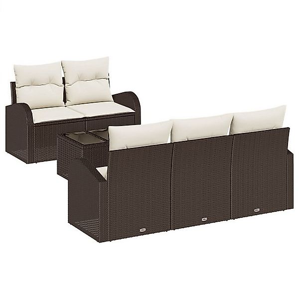 vidaXL Loungesofa 6-teiliges Garten Sofa Set mit Kissen Braun Poly Rattan, günstig online kaufen