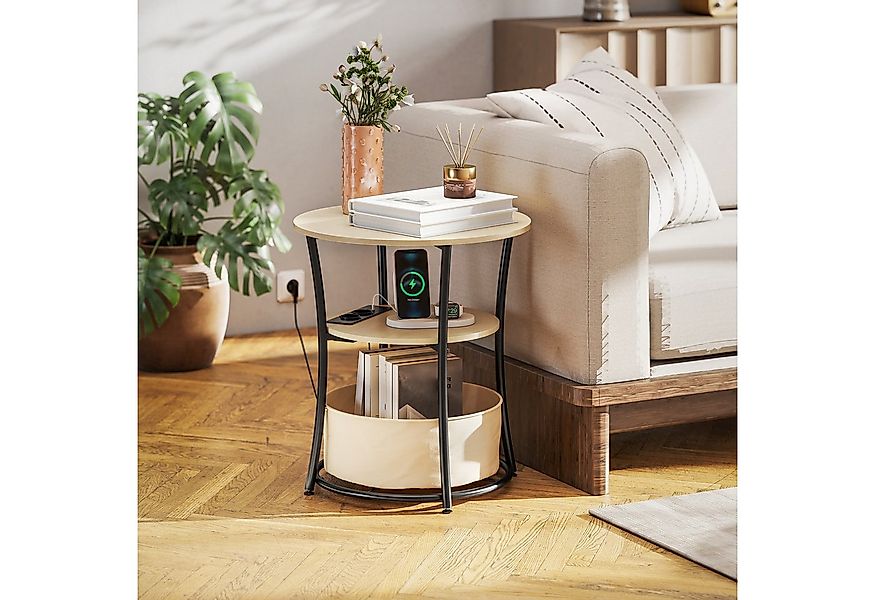 HOMCOM Beistelltisch mit Ladestation, Stoff-Aufbewahrungstasche, Ablage, Me günstig online kaufen