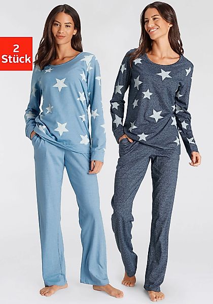 Vivance Dreams Pyjama 2er Pack, 4 tlg. in melierter Optik mit Sternen günstig online kaufen