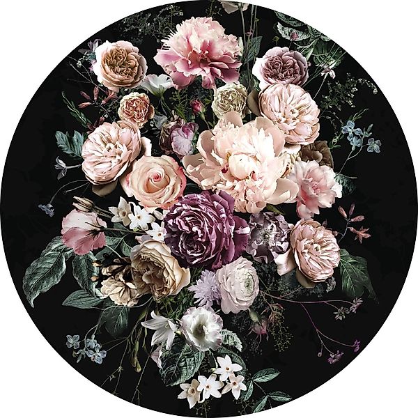 Komar Selbstklebende Runde Tapete Enchanted Flowers Rosa und Schwarz Ø 125 günstig online kaufen