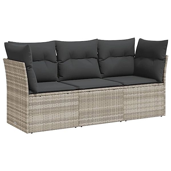 vidaXL 3-Tlg Garten-Sofagarnitur mit Kissen Hellgrau Poly Rattan 3217212 günstig online kaufen