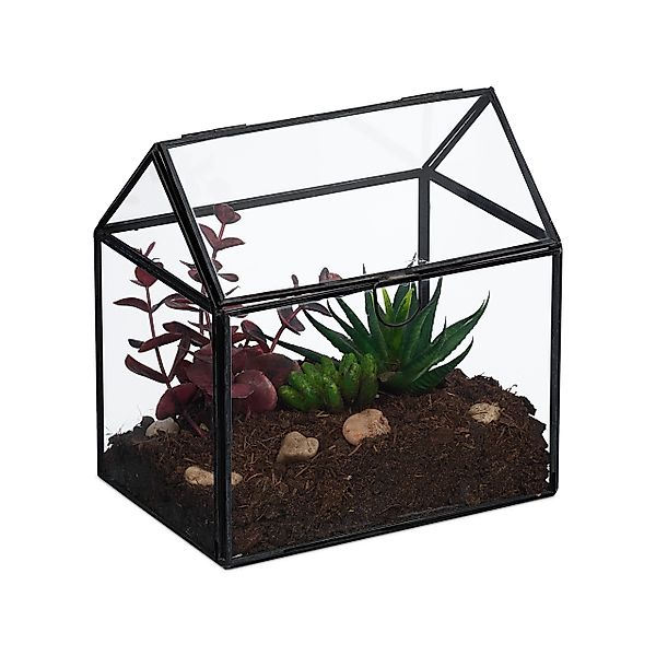 relaxdays Dekovase Pflanzenterrarium aus Glas Hausform günstig online kaufen