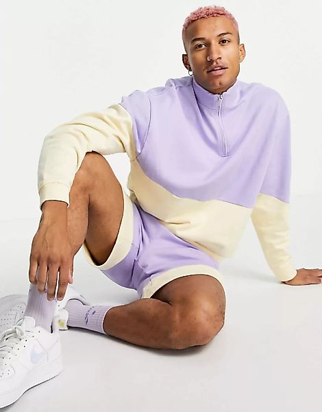ASOS DESIGN – Oversize-Sweatshirt im Blockfarbendesign mit kurzem Reißversc günstig online kaufen