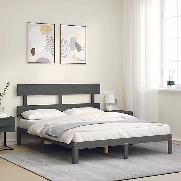 Vidaxl Massivholzbett Mit Kopfteil Grau 5ft King Size günstig online kaufen