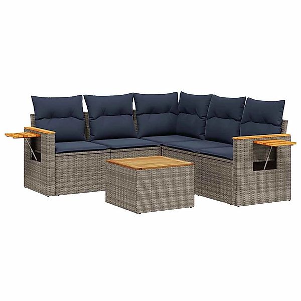 vidaXL 6-Tlg Garten-Sofagarnitur mit Kissen Grau Poly Rattan 3226810 günstig online kaufen