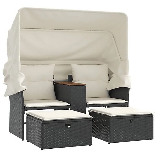 vidaXL Gartensofa 2-Sitzer mit Dach und Hockern Schwarz Poly Rattan 365800 günstig online kaufen