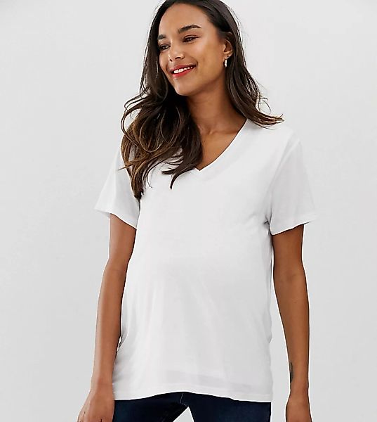 ASOS DESIGN Maternity – Weißes T-Shirt mit V-Ausschnitt zum Stillen günstig online kaufen