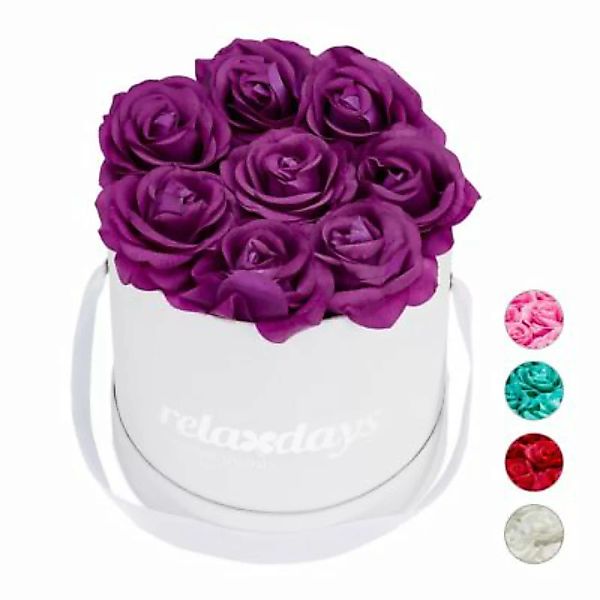 relaxdays Weiße Rosenbox rund mit 8 Rosen lila günstig online kaufen