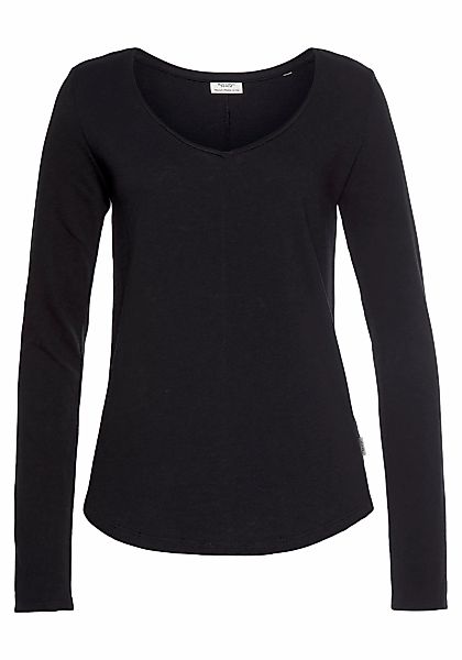 Marc O'Polo DENIM Langarmshirt mit Rollkante am V-Ausschnitt günstig online kaufen