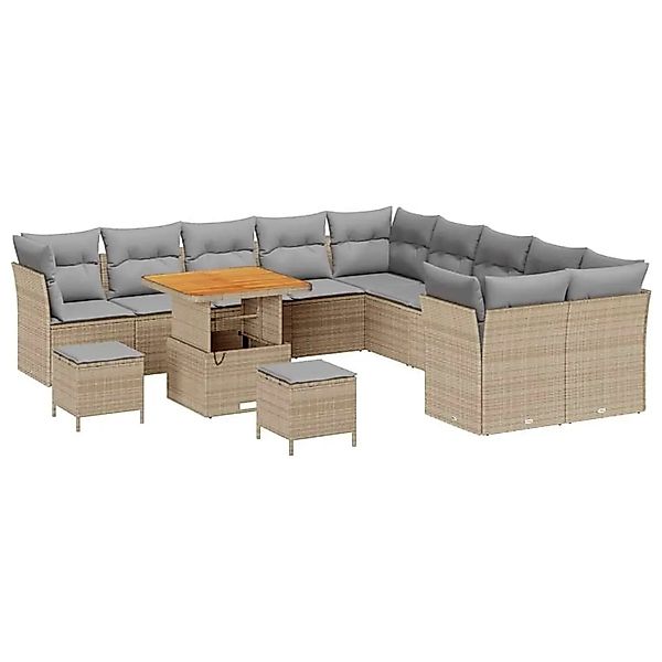 vidaXL Gartensofa-set mit Kissen 13-Tlg Beige und Hellgrau Poly-Rattan 3363 günstig online kaufen