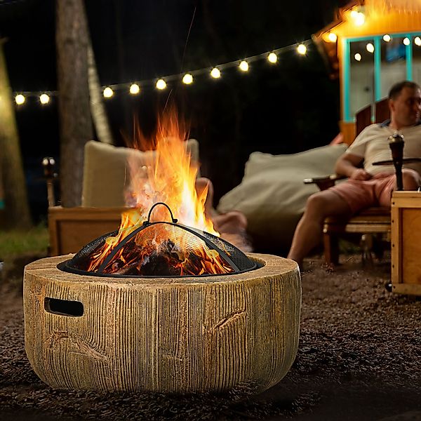 Outsunny Feuerschale mit Schürhaken, im Baumstumpf-Design, günstig online kaufen