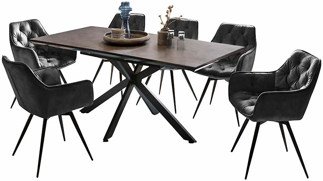 HELA Essgruppe "HAVEL" 7 Stk. tlg. Tisch 140-180x90 cm, Synchronauszug, Stu günstig online kaufen