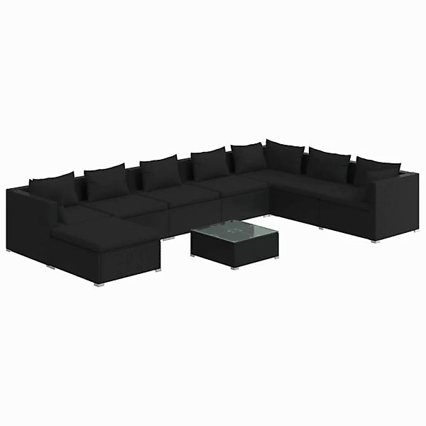 Vidaxl 9-tlg. Garten-lounge-set Mit Kissen Poly Rattan Schwarz günstig online kaufen