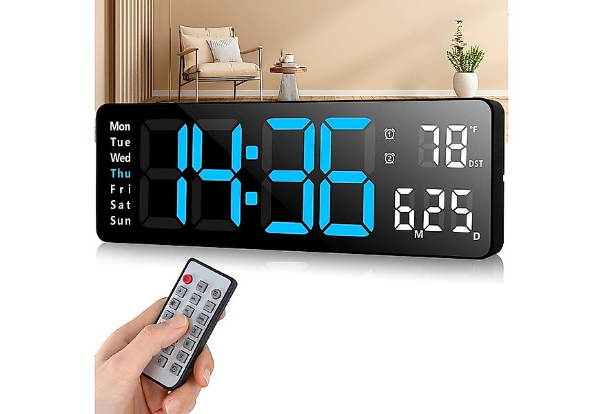 REDOM Wanduhr Elektronische Uhr mit Temperaturanzeige Fernbedienbare LED-Di günstig online kaufen