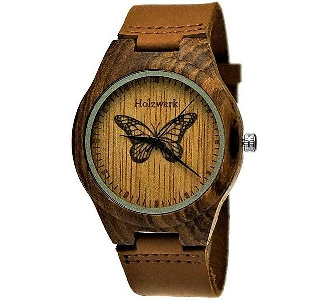 Holzwerk Quarzuhr MONARCH Damen Leder & Holz Armband Uhr, Schmetterling Mus günstig online kaufen