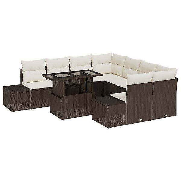 vidaXL Loungesofa 9-tlg. Garten-Sofagarnitur mit Kissen Braun Poly Rattan, günstig online kaufen