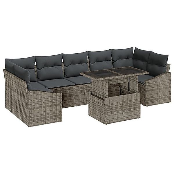 vidaXL Loungesofa 8-tlg. Garten-Sofagarnitur mit Kissen Grau Poly Rattan, 8 günstig online kaufen