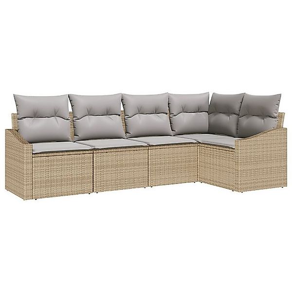 vidaXL Loungesofa 5-tlg. Garten-Sofagarnitur mit Kissen Beige Poly Rattan, günstig online kaufen