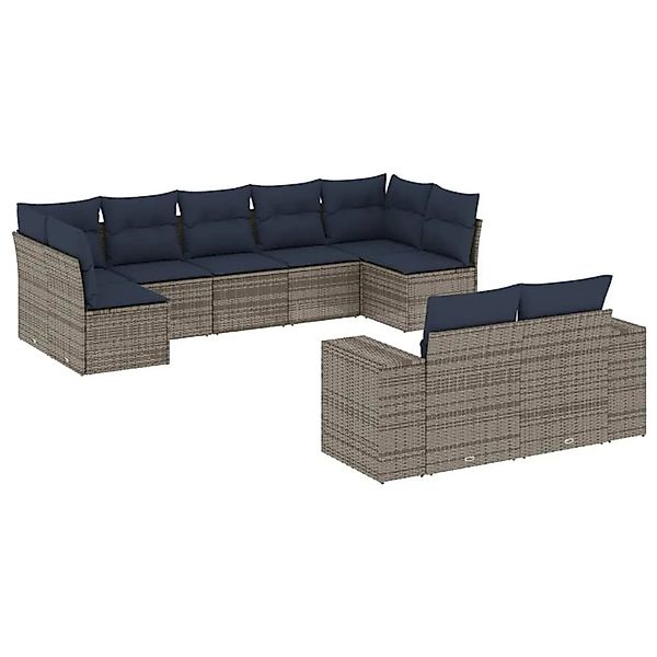 vidaXL 9-Tlg Gartensofa-Set mit Kissen Grau Polyrattan 3223020 günstig online kaufen