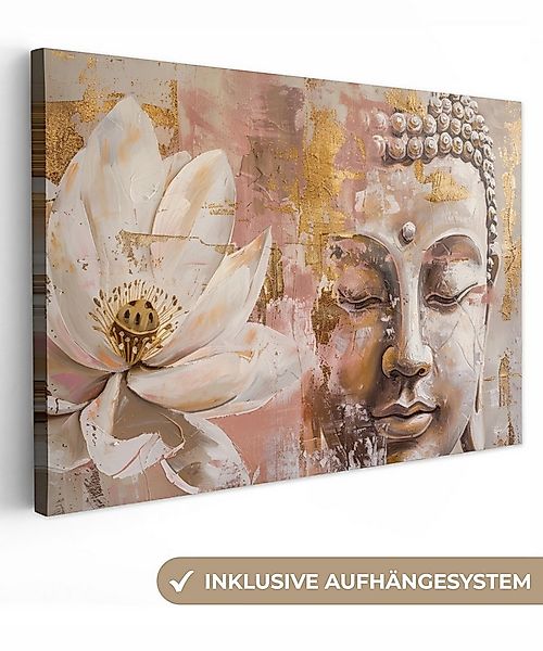 OneMillionCanvasses® Leinwandbild Buddha - Blume - Gold - Rosa - Abstrakt, günstig online kaufen