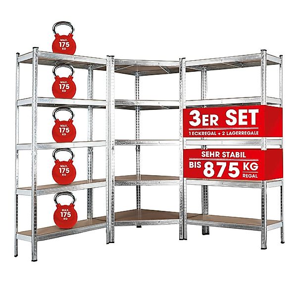 EASYmaxx Schwerlastregal 180x90x40 cm, Eckregal & 2 Lagerregal, 3-tlg., 175 günstig online kaufen