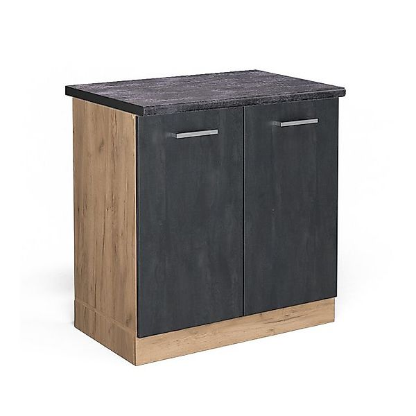 Vicco Spülenunterschrank R-Line, Schwarz Beton/Goldkraft Eiche, 80 cm AP An günstig online kaufen