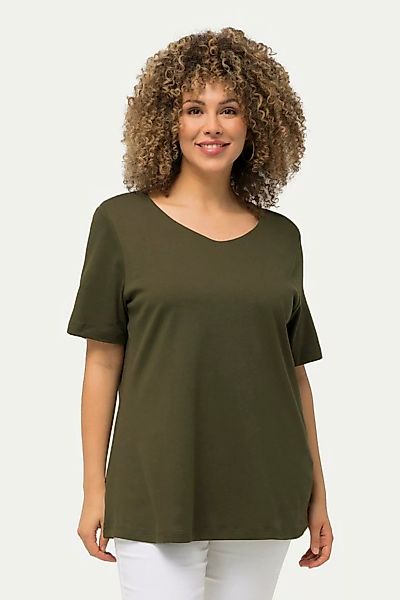 Ulla Popken Rundhalsshirt Shirt doppellagige Vorderseite Slim Rundhals günstig online kaufen