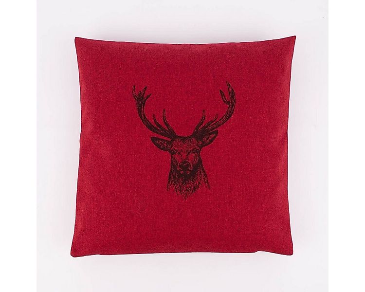 SCHÖNER LEBEN. Dekokissen Kissenhülle NORWEGEN mit Hirschkopf rot meliert 4 günstig online kaufen