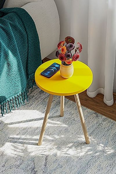 en.casa Beistelltisch (1-St), Holzbeine, melaminbeschichtet, Farbe: gelb günstig online kaufen