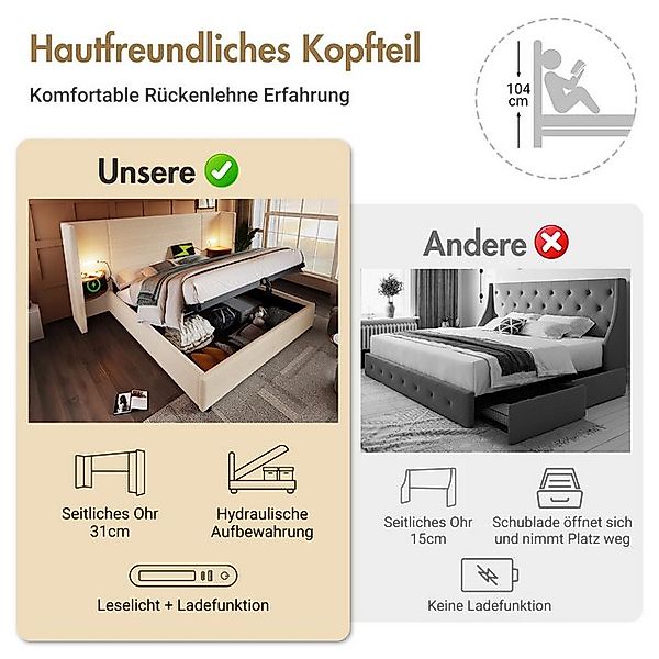 STILVORA Polsterbett Bettgestell 160×200 Doppelbett mit Nachttisch,Leselamp günstig online kaufen