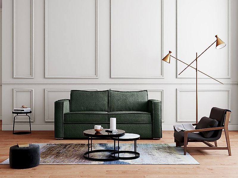 Schlafsofa mit Matratze 3-Sitzer - Cord - Tannengrün - Liegefläche 140 cm - günstig online kaufen