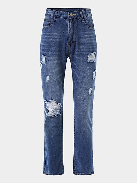 Blue Random Ripped Details Jeans günstig online kaufen