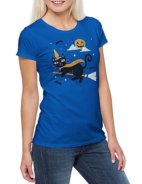Urban Backwoods Print-Shirt Halloween Cat Witch Damen T-Shirt Katzen Kätzch günstig online kaufen