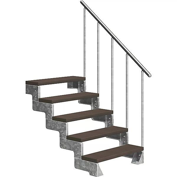 Dolle Außentreppe Gardentop 5 TRIMAX-Stufen 100 cm Dunkelbraun + Alu-Geländ günstig online kaufen