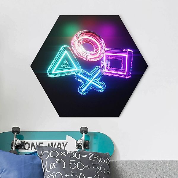 Hexagon-Alu-Dibond Bild Neon Kreis Quadrat Dreieck X günstig online kaufen