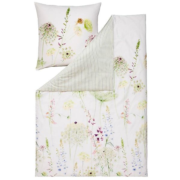 Estella Mako Satin Bettwäsche Meadow 4704-530 Blumen Streifen 135x200 günstig online kaufen