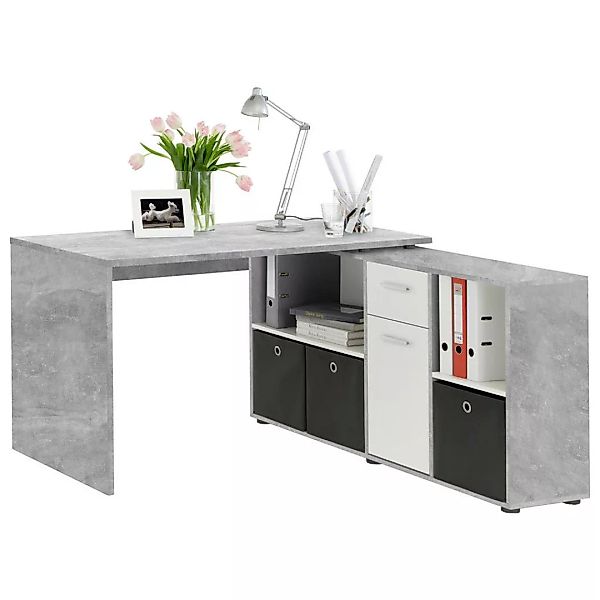 Schreibtisch  Beton Optik weiß B/H/T: ca. 136x74x66,5 cm günstig online kaufen