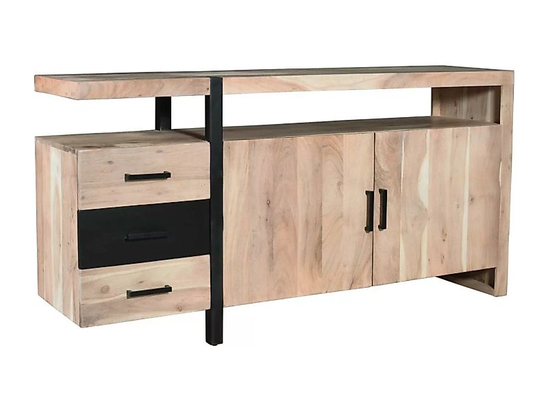 Sideboard mit 2 Türen, 3 Schubladen & 1 Regal - Akazienholz & Metall - Holz günstig online kaufen