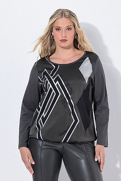 Ulla Popken Longsleeve Shirt Rhomben Rundhals Langarm Gummisaum günstig online kaufen