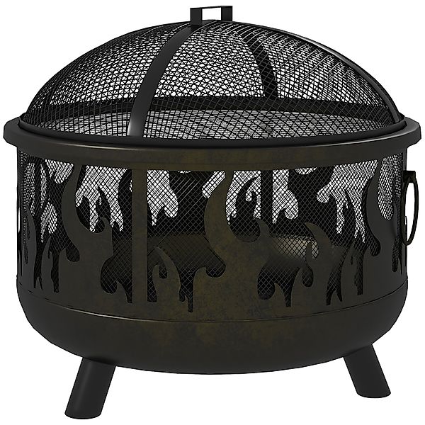 Outsunny Feuerschale Ø61 x 55cm aus Metall Feuerstelle mit Funkenschutz Sch günstig online kaufen
