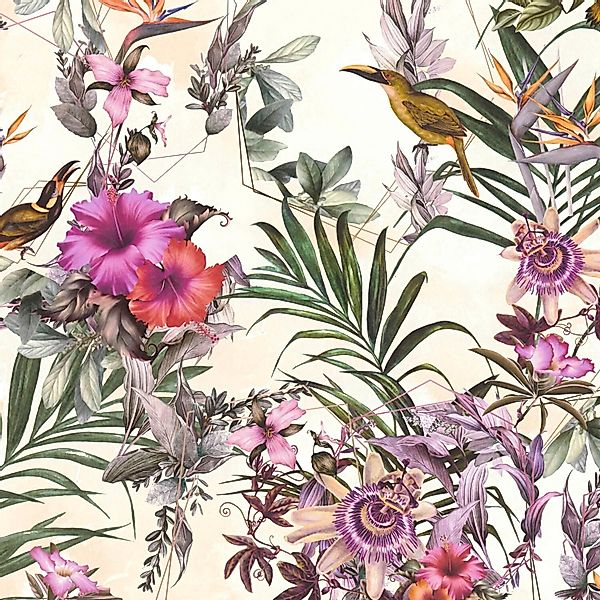 PROFHOME 381786-GU Blumen Tapete Floral Matt Creme Grün Rosa Beige 0,53 m x günstig online kaufen