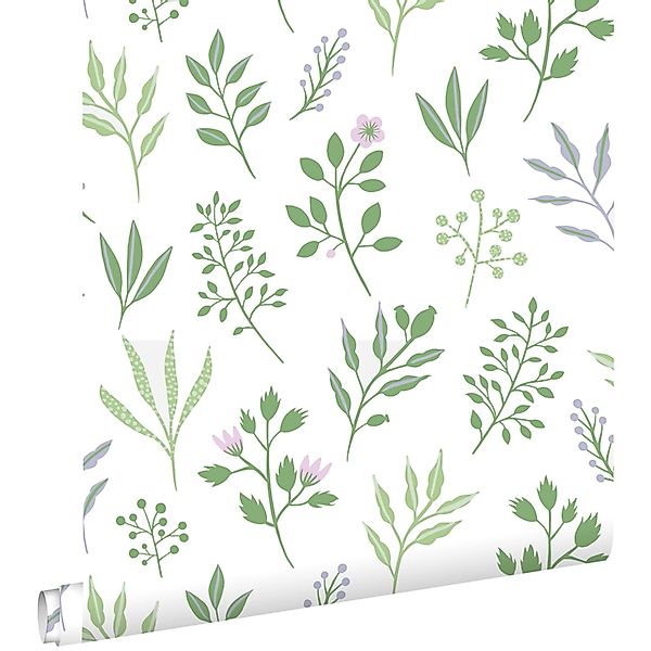 ESTAhome Tapete Blumenmuster Im Skandinavischen Stil Grün Und Violett 50 X günstig online kaufen