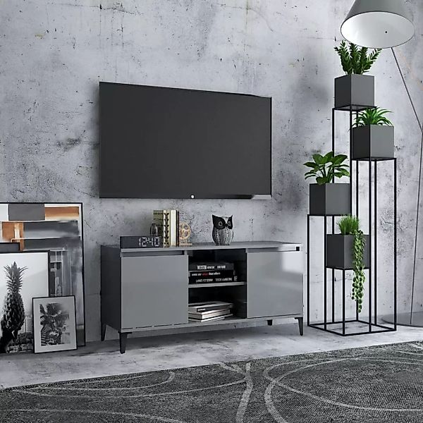 Tv-schrank Mit Metallbeinen Hochglanz-grau 103,5x35x50 Cm günstig online kaufen