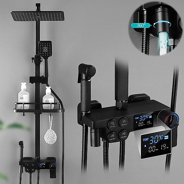 XERSEK Brausegarnitur Schwarz Duschsystem mit Thermostat günstig online kaufen